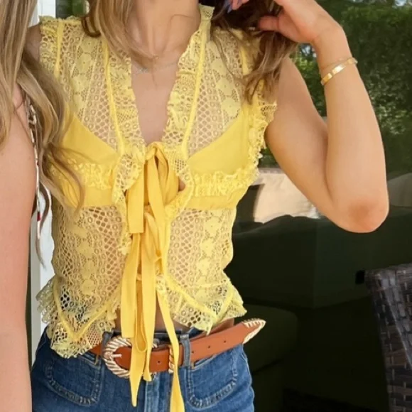 SIEDRES Yellow Lace Blouse - Picture 1 of 5